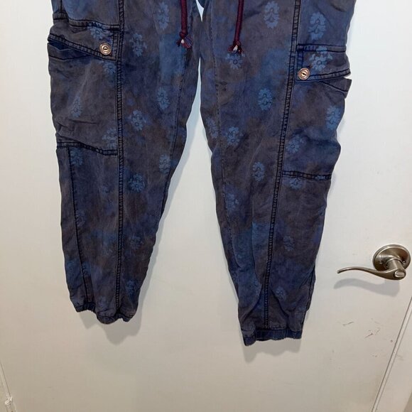 Anthropologie S Blue Cargo Jogger Pants Sz Small Floral Print Drawstring Waist W - Picture 3 of 10